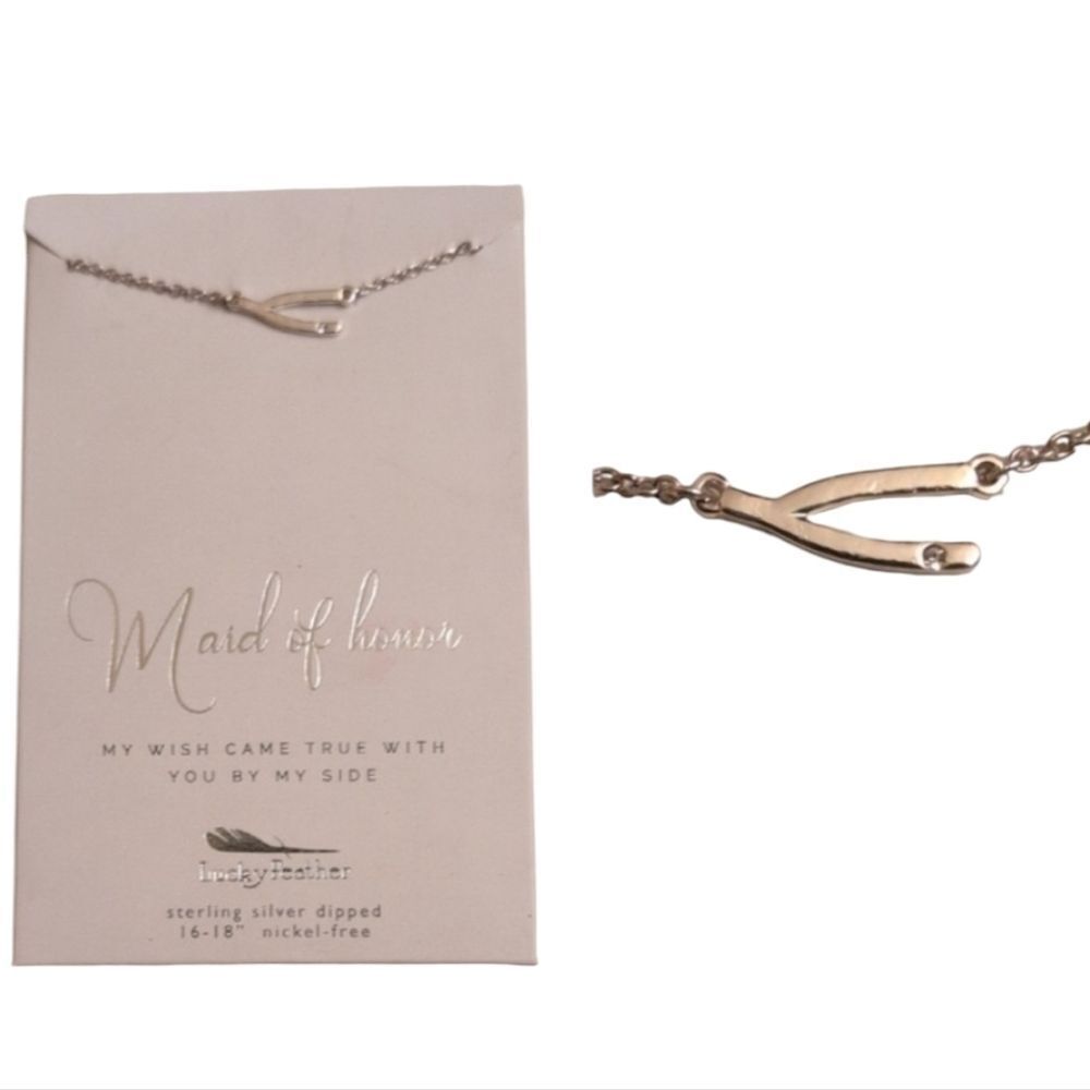 NEW Lucky Feather Brand Maid Of Honor Gift Necklace Wishbone Rinestone Sterling